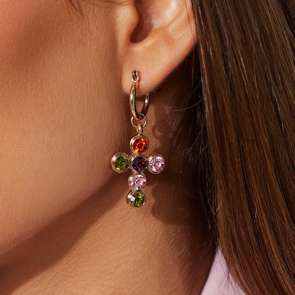 💎 💗🧡💚NWT Jeweled ✝️ Drop Earrings💚🧡💗💎